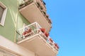 house plants on the balcony facade Royalty Free Stock Photo