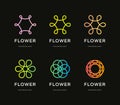 Flowers icon set, florist logo collection, abstract linear style, minimalistic mandala vector illustration