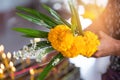 Flowers, incense and candles set for Buddhist worship Buddha Royalty Free Stock Photo