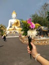 The flowers and incense for worship the Buddha statue Royalty Free Stock Photo