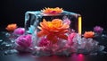 Flowers inside Ice Cube, Beautiful Frozen Background, using Generative ai Royalty Free Stock Photo
