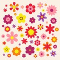 Flowers isolated on pink background. Set of colorful floral icons. Vintage Flowers flat dasing style Vector Illustration Royalty Free Stock Photo