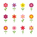 Flowers isolated on white background. Set of colorful floral icons. Flowers in flat dasing style. Vector Illustration Royalty Free Stock Photo