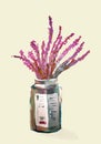 Flowers in a jar - isolated illustration on light background. Nice acrylic painting.