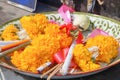 Flowers,joss stick,candle for worship,Thailand