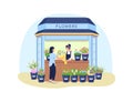 Flowers kiosk 2D vector web banner, poster Royalty Free Stock Photo