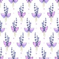 Flowers, lavender twigs with butterflies on a white background. Watercolor illustration. Seamless pattern from the Royalty Free Stock Photo