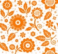 The flowers and leaves, decorative background, seamless, white-orange, vector.