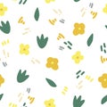 Flowers, leaves and doodle dashes seamless pattern in trending color 2021. hand drawn minimalism simple. wallpaper, textiles,