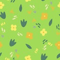 Flowers, leaves and doodle dashes seamless pattern in trending color 2021. hand drawn minimalism simple. wallpaper, textiles,