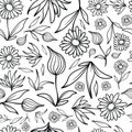 Flowers and Leaves Line Art Pattern