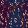 Flowers, leaves and plants pattern on blue color.Pencil, hand drawn botanical seamless pattern Royalty Free Stock Photo