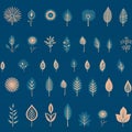 Flowers, leaves and plants pattern on blue color.Pencil, hand drawn botanical seamless pattern Royalty Free Stock Photo