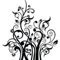 Flowers, leaves and swirls design element silhouette in black. Royalty Free Stock Photo