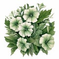 Detailed Watercolor Arrangement Of Green And White Flowers