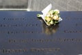 Flowers left at the National September 11 Memorial at Ground Zero in Lower Manhattan