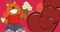 Flowers love little chubby fox kid cartoon expression background