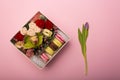 Flowers and macaroons in a hat-box Royalty Free Stock Photo