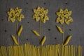 Flowers made of dry pasta.