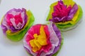 Three colorful tissue paper flowers Royalty Free Stock Photo