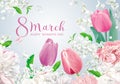 Flowers for 8 March vector greeting card Royalty Free Stock Photo