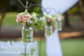 Flowers and mason jar at wedding Royalty Free Stock Photo