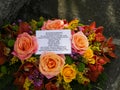Flowers and message on Easter 1916 Memorial in Dublin, Ireland