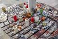 Flowers, messages and candles left, after the vigil and prayer for Paris.