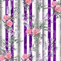 Flowers at monochrome striped background. Royalty Free Stock Photo