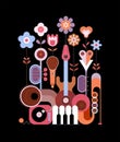 Flowers and Musical Instruments vector illustration