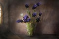 The Flowers Of Muskari And Grass Lilly in The Glase Vase, Still Life Photography, Grape-hyacinth, Muscari Ornithogalum umbellatum