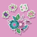 Flowers nature leaves foliage decoration stickers style icons