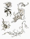 Flowers newskool tattoo set. Set of labels and elements. Vector set illustration template tattoo