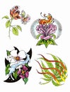 Flowers newskool tattoo set. Set of labels and elements. Vector set illustration template tattoo