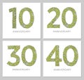 Flowers numbers cards set. Anniversary invitations. Creative vector illustration numbers 10, 20, 30, 40 design with