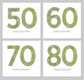 Flowers numbers cards set. Anniversary invitations. Creative vector illustration numbers 50, 60, 70, 80 design with