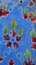 Flowers old wall-painted ornament blue, red & green mosaic