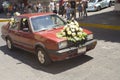 Flowers on old wedding car