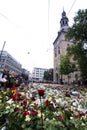 Flowers outside church in Oslo after terror Royalty Free Stock Photo