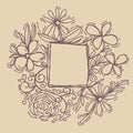 Flowers painted line on a brown Vintage background. Vector dra