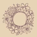 Flowers painted line on a brown Vintage background. Vector dra