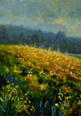 Summer floral landscape oil painting on canvas