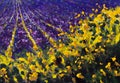 Flowers paintings monet painting claude impressionism paint landscape flower meadow oil yellow sunny wildflowers and purple lavend Royalty Free Stock Photo