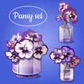 Flowers of pansy in a clear vase