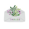 Flowers in paper envelope on white background.