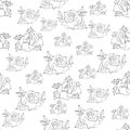 Flowers pattern, drawing and sketch with line-art on white backgrounds. Silhouette Royalty Free Stock Photo
