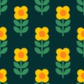 Flowers pattern. Vector reapeating dark pattern in retro style