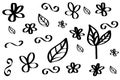 Flowers, petals, leaves, plants doodles icon set. Hand drawn lines cartoon icons collection. Vector illustration Royalty Free Stock Photo