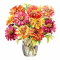 Vibrant Watercolor Illustration Of Zinnia Flowers In A Vase Royalty Free Stock Photo