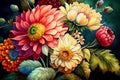 Colorful Flowers on a Black Background: A Fabric Textile Epic Painting